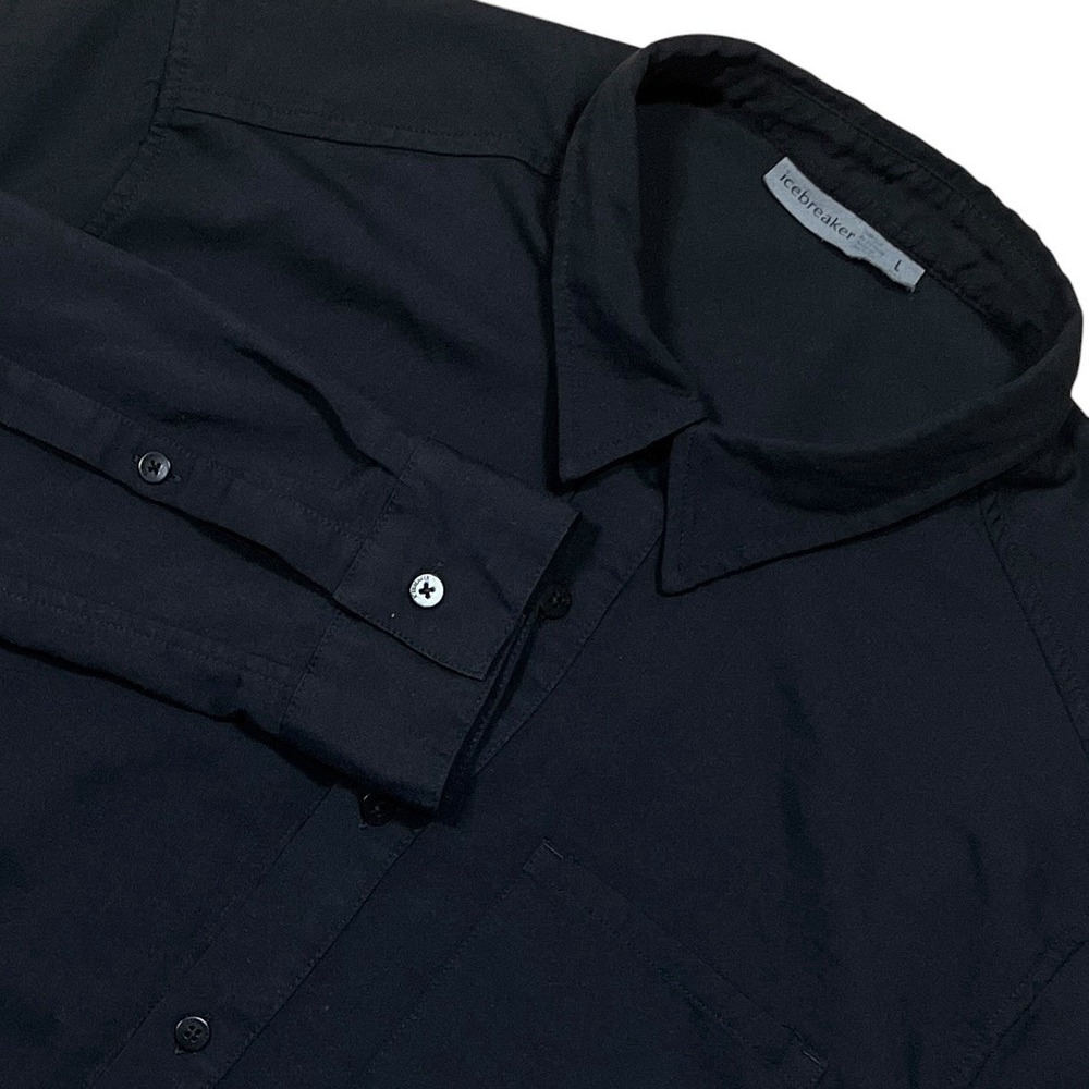 Icebreaker Merino Wool Blend Button Up Shirt Mens L Black Long Sleeve Breathable